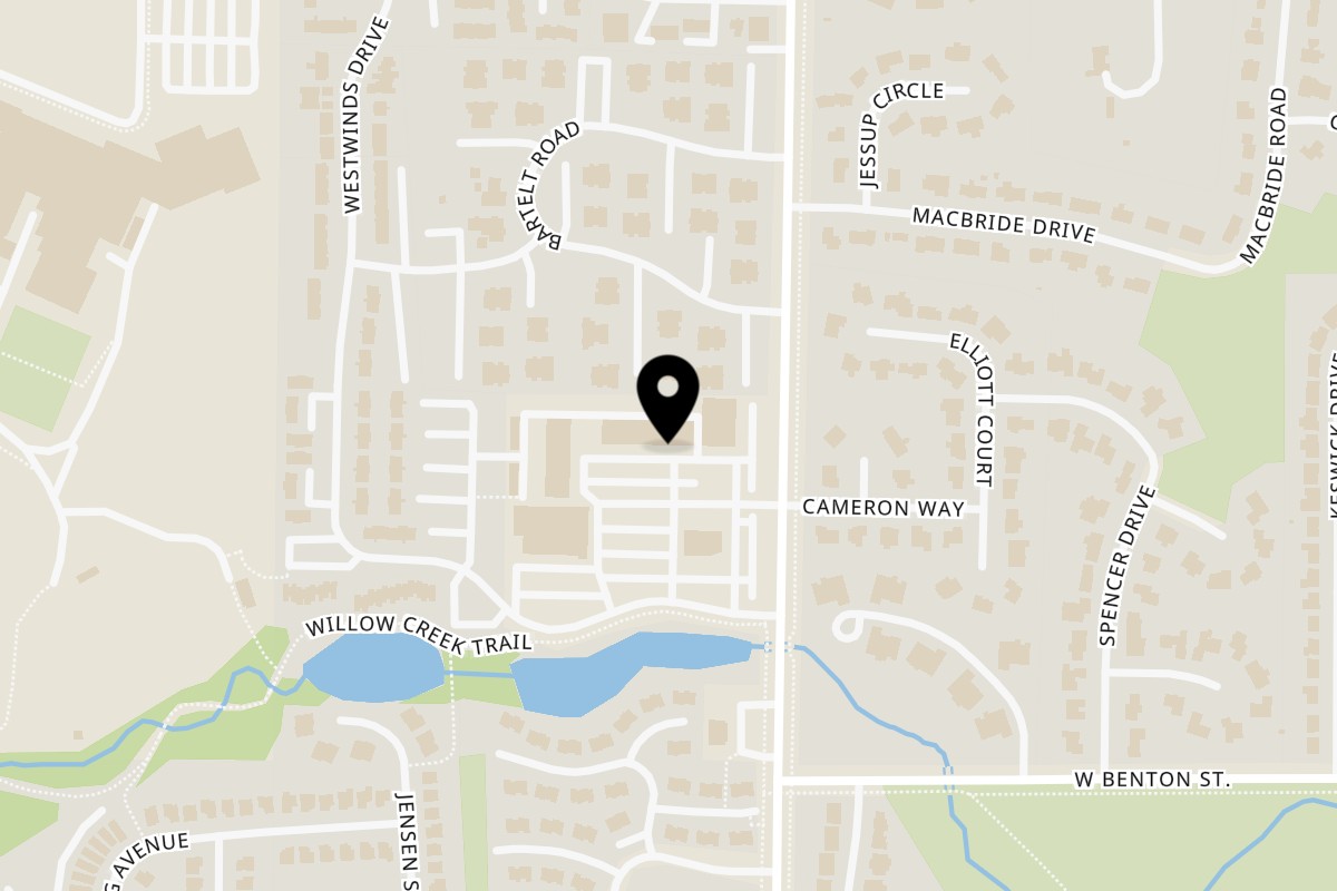 Map showing the location of Exotic India on 725 Mormon Trek Blvd in Iowa City